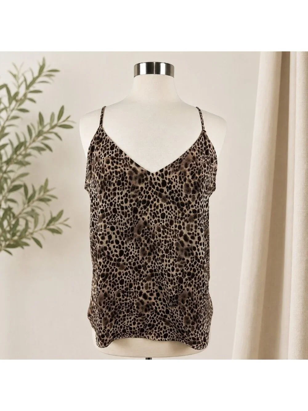 A New Day Leopard Print Satin Cami Tank Top Adjustable Straps Animal XL